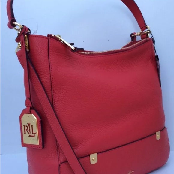 Ralph Lauren Hobo Handbag Morrison Double Zip Red - Picture 3 of 7
